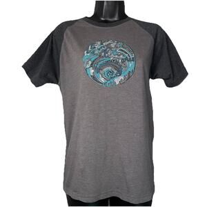 prAna Small T-Shirt Gray Contrast Collar Raglan Short Sleeve Boho Art 70s Retro